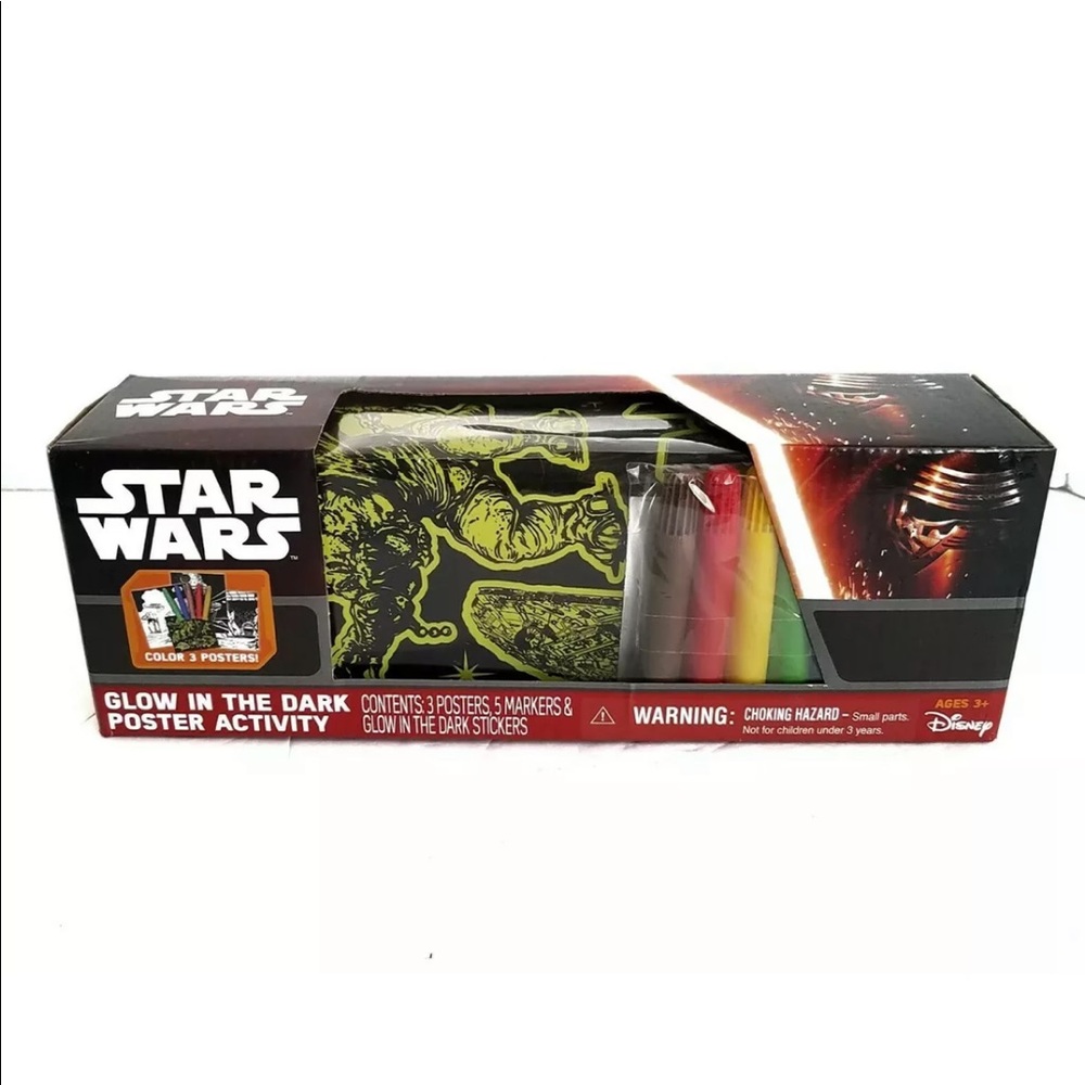 Disney STAR WARS Glow In The Dark Coloring Set ~ 3 Posters Markers Stick…